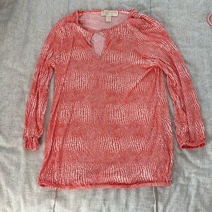 Michael Kors, orange and white print long sleeve small NWT material viscose